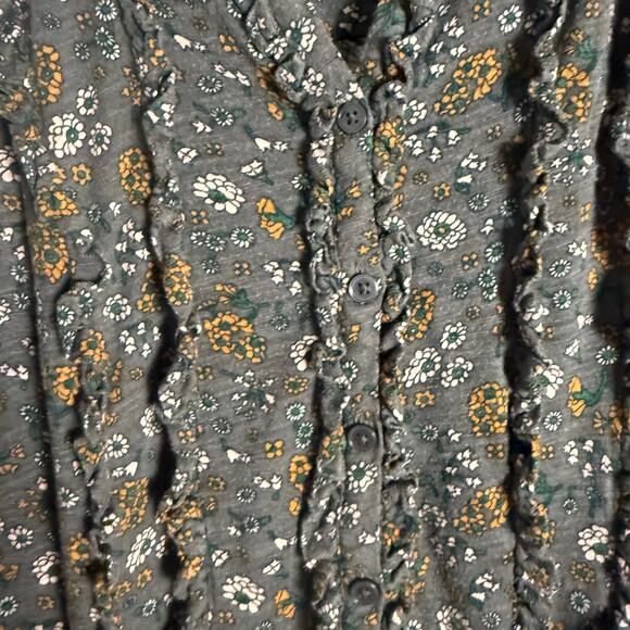 Boden Ruffle Jersey Gray Floral Print Long Sleeve Modest Blouse Size 4 - Picture 12 of 14